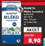 Madeta mléko trvanlivé polotučné 1 l